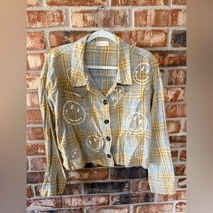 Altar'd State Yellow and Gray Plaid Button Down Shirt